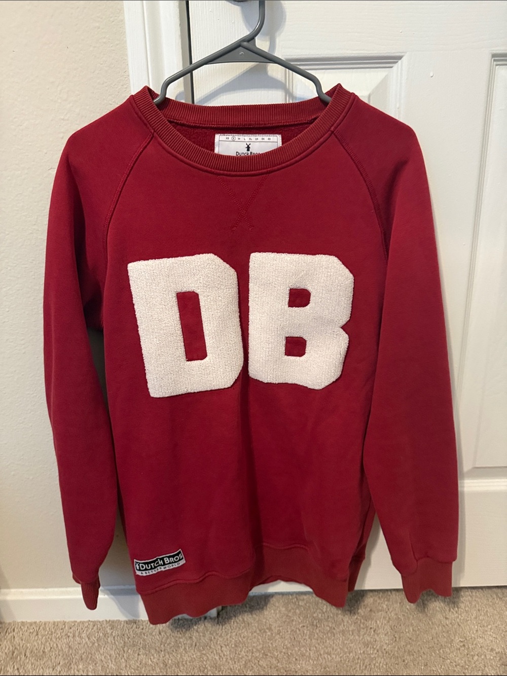 Dutch Bros Red Crewneck Sweatshirt with White DB Patch